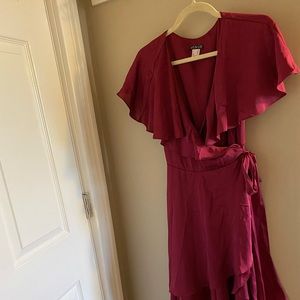 VENUS berry ruffle wrap dress